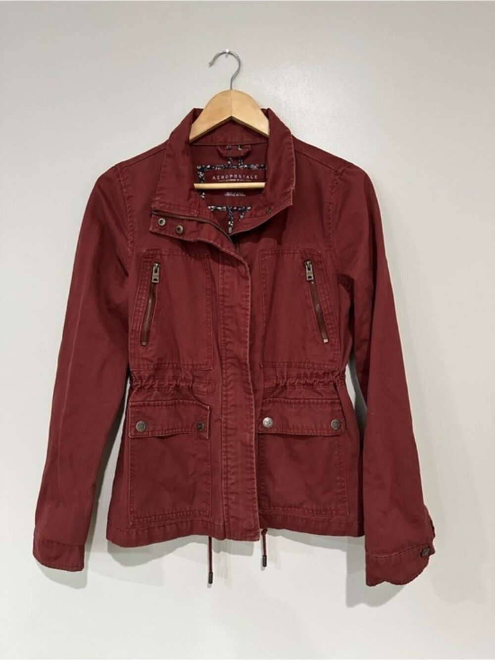 Aéropostale Brick Red Utility Field Jacket Medium Cotton Moto Military - Picture 2 of 11